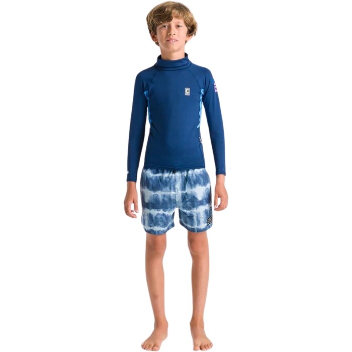 2024 C-Skins Junior NuWave X Long Sleeve Rash Vest C-NLYLSJ - Slate Navy / Cyan / Multi